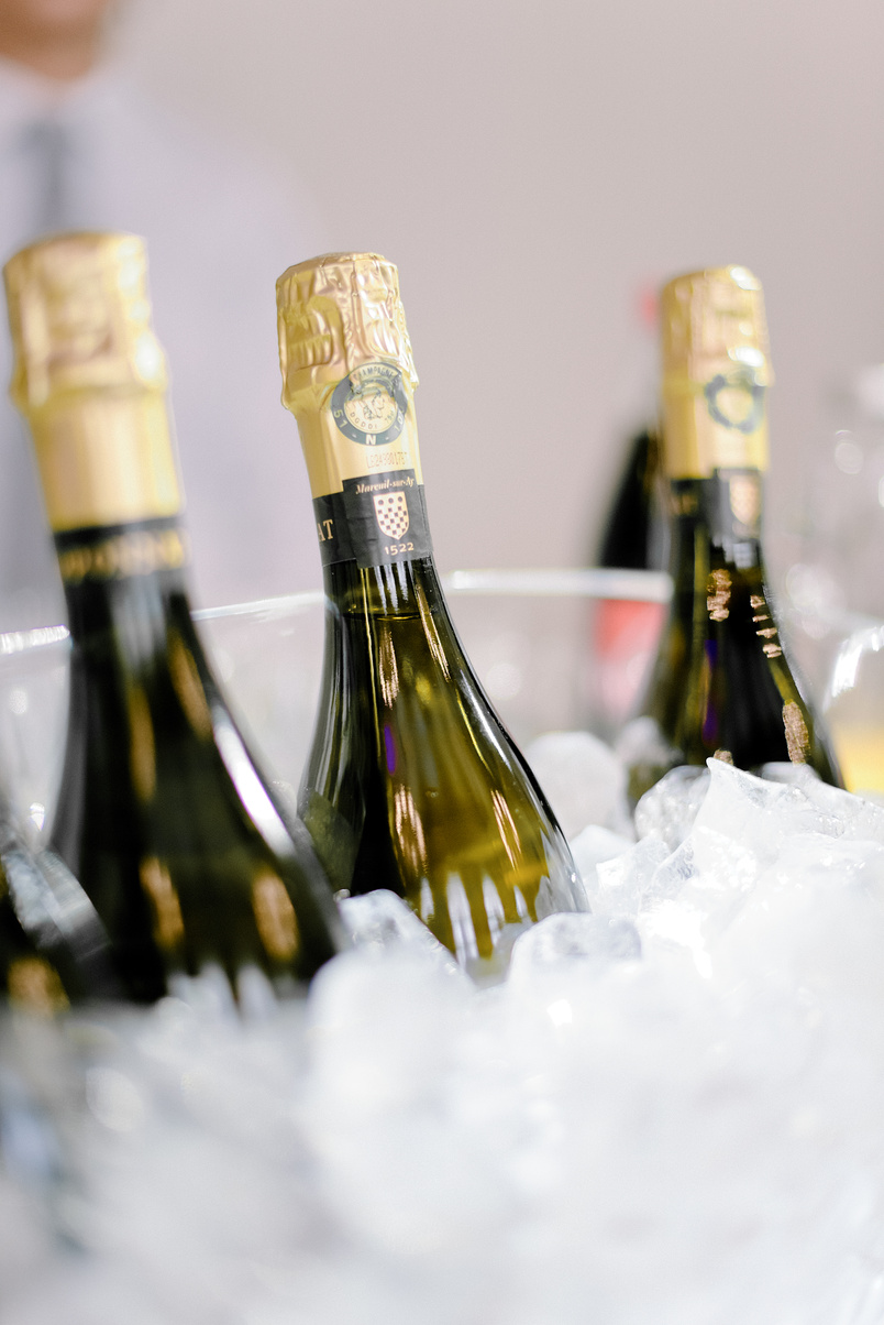Bottles of champagne in ice cubes